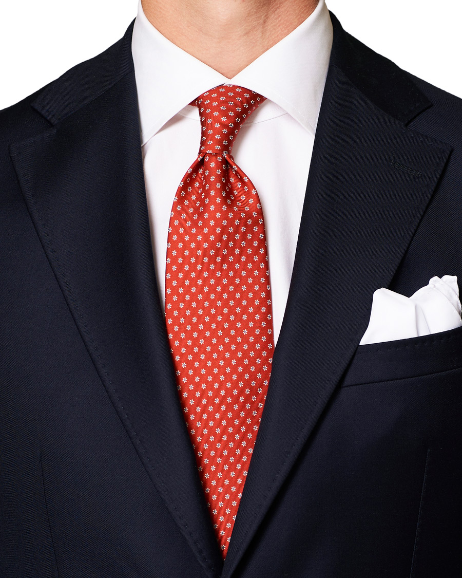 Herre | E. Marinella 3-Fold Printed Dots 8 cm Silk Tie Orange | E. Marinella | 3-Fold Printed Dots 8 cm Silk Tie Orange