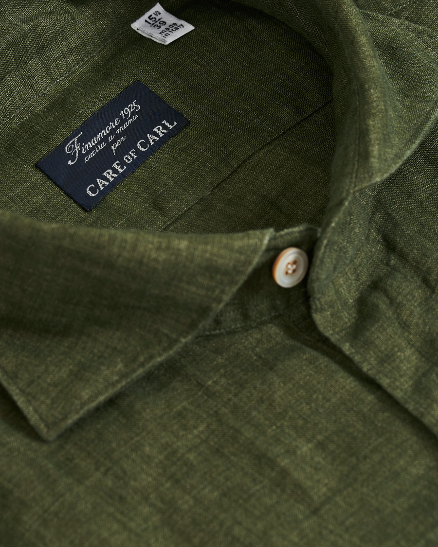 Herre | Skjorter | Finamore Napoli | Tokyo Linen Pocket Sport Shirt Forest Green