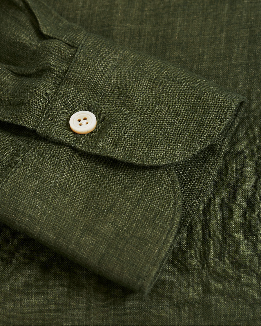 Herre | Skjorter | Finamore Napoli | Tokyo Linen Pocket Sport Shirt Forest Green