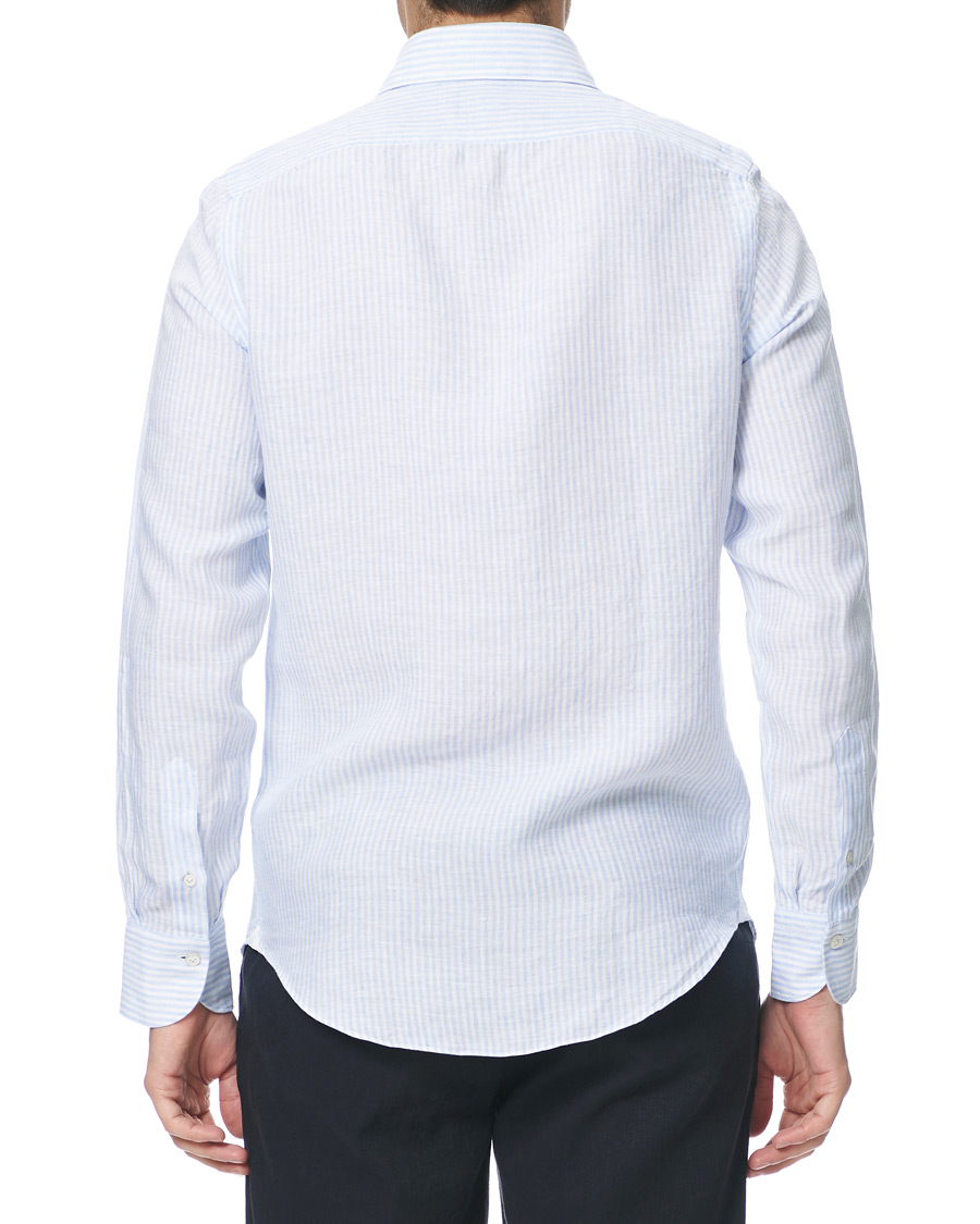 Herre | Skjorter | Finamore Napoli | Tokyo Striped Linen Pocket Shirt White/Light Blue