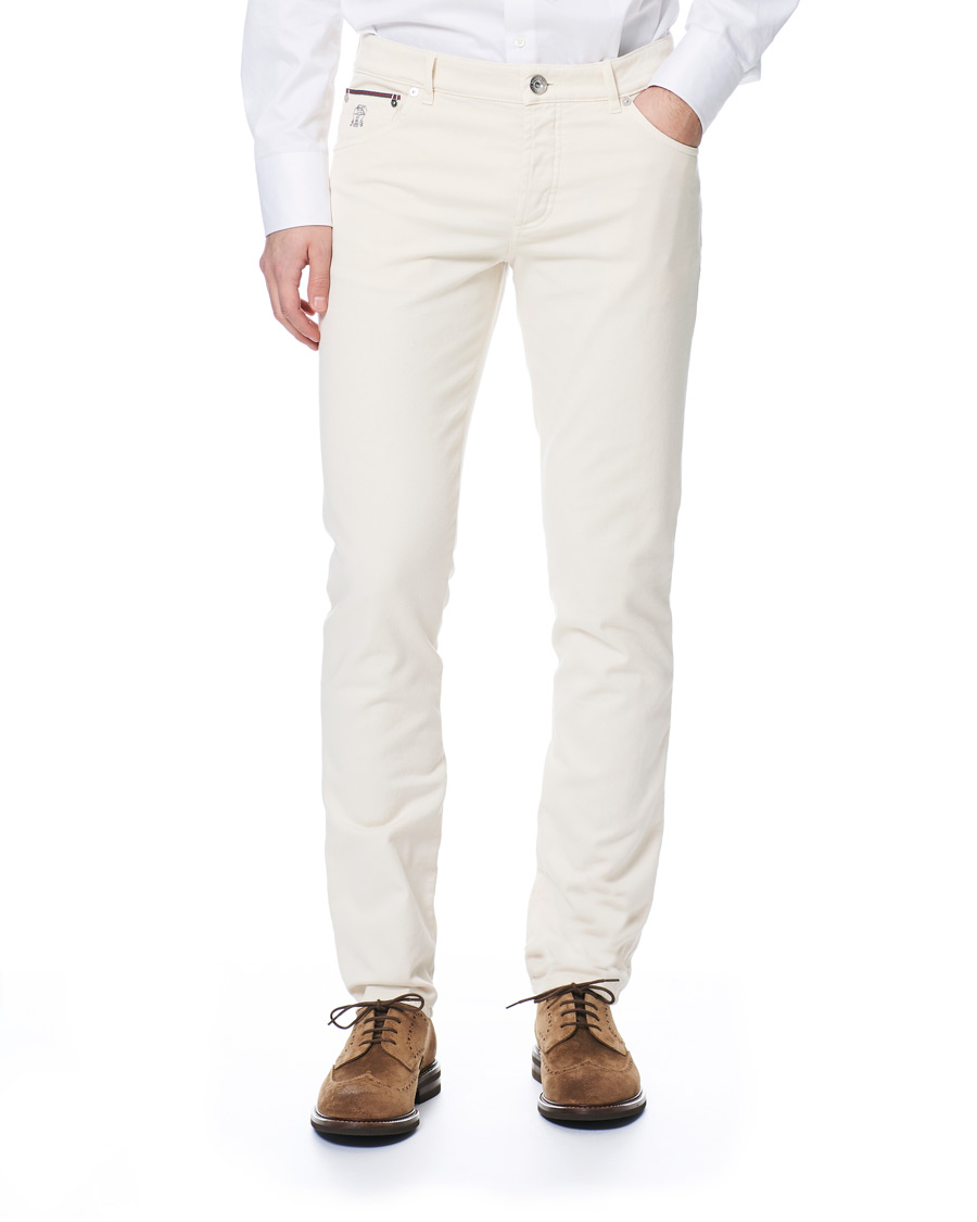 Herre | Bukser | Brunello Cucinelli | Slim Fit 5-Pocket Cotton Twill Pants Off White