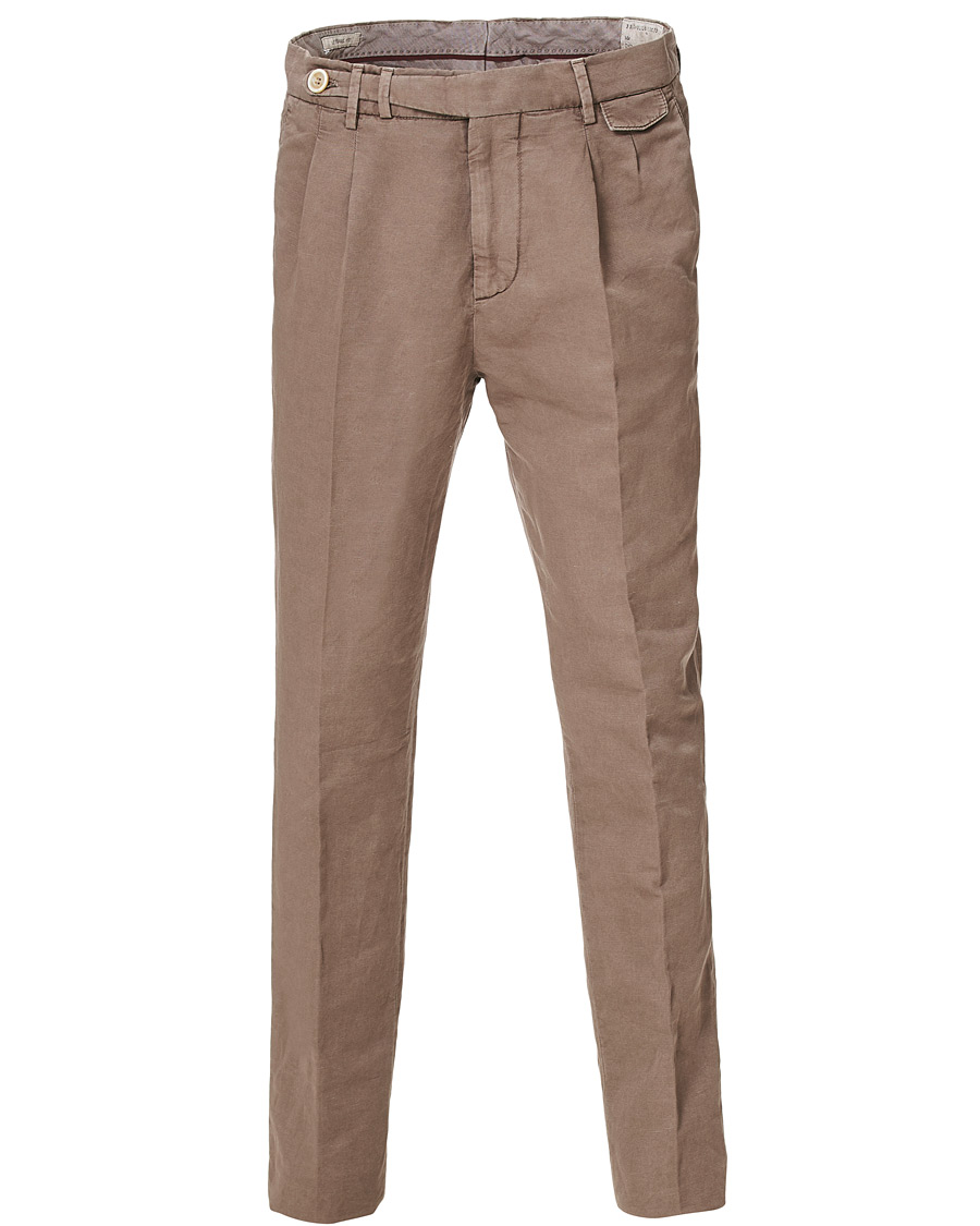 Herre | Bukser | Brunello Cucinelli | Slim Fit Cotton/linen Pleated Trousers Brown