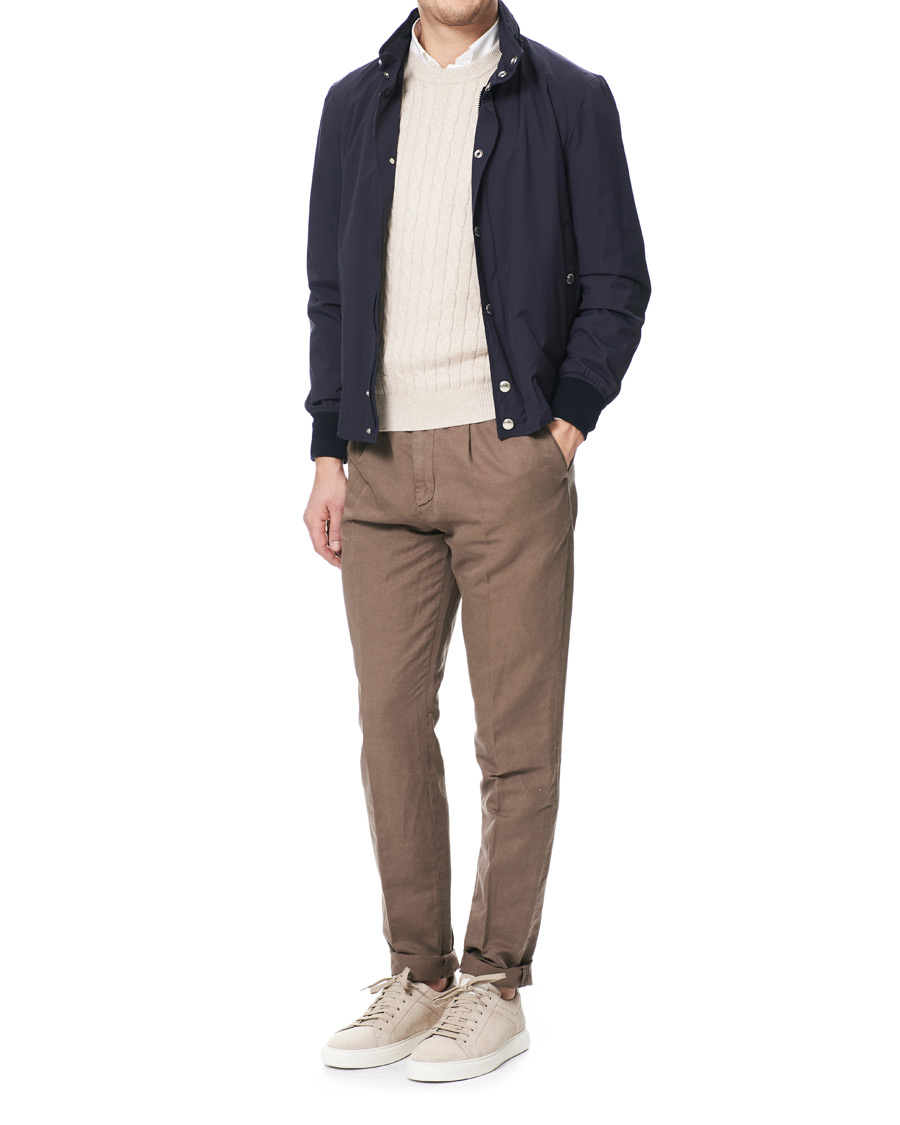 Herre | Bukser | Brunello Cucinelli | Slim Fit Cotton/linen Pleated Trousers Brown