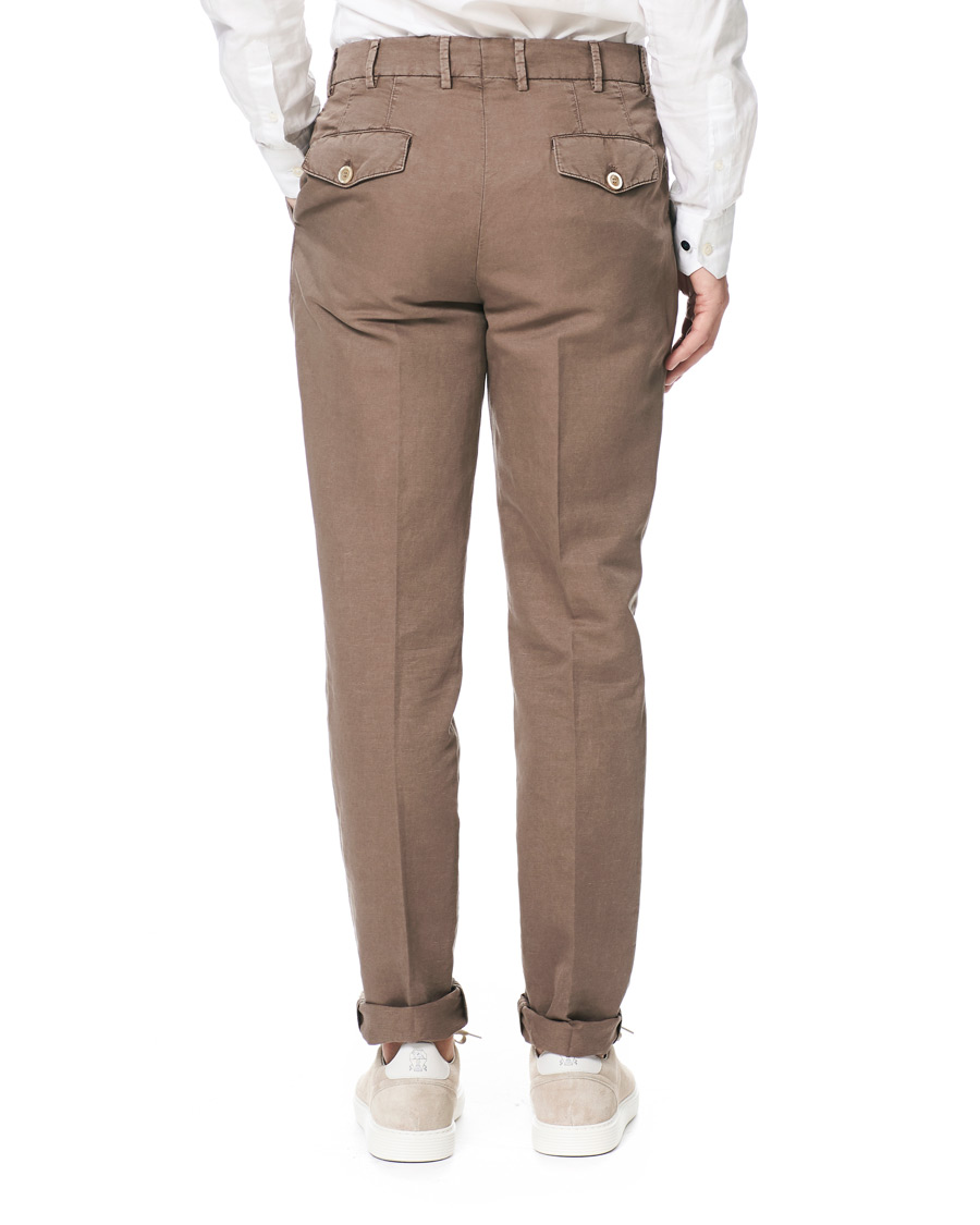 Herre | Bukser | Brunello Cucinelli | Slim Fit Cotton/linen Pleated Trousers Brown