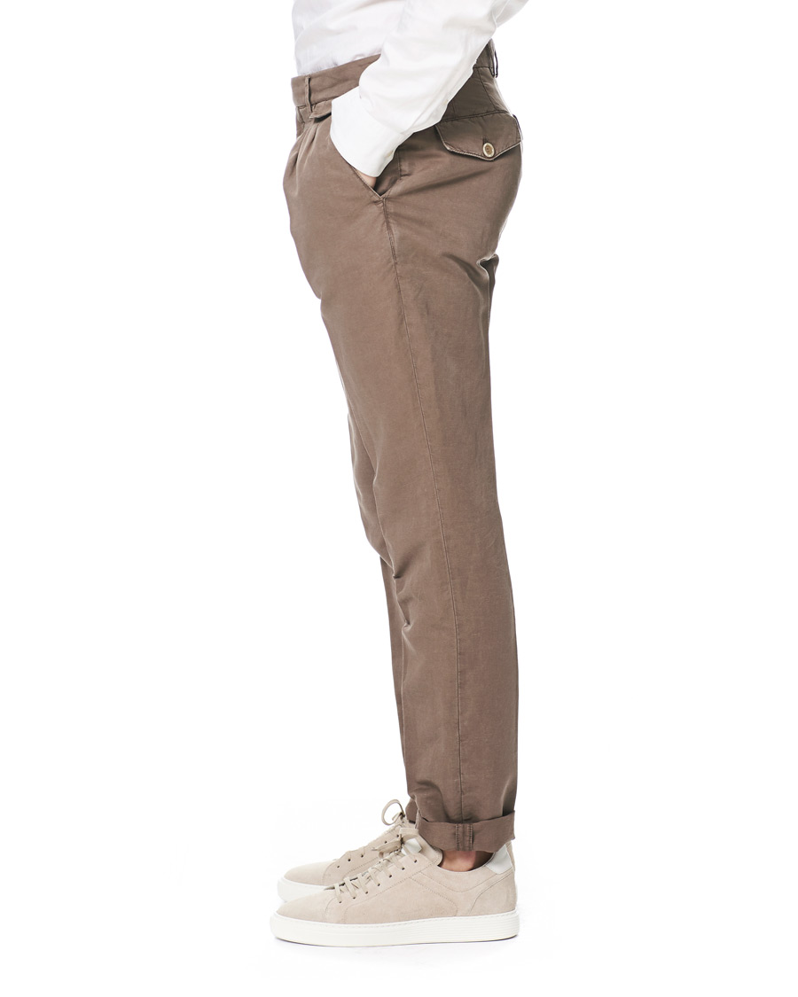 Herre | Bukser | Brunello Cucinelli | Slim Fit Cotton/linen Pleated Trousers Brown