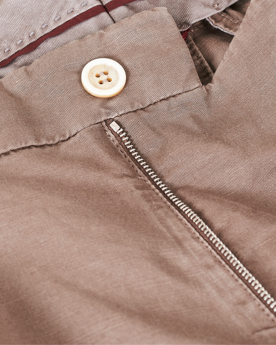 Herre | Bukser | Brunello Cucinelli | Slim Fit Cotton/linen Pleated Trousers Brown