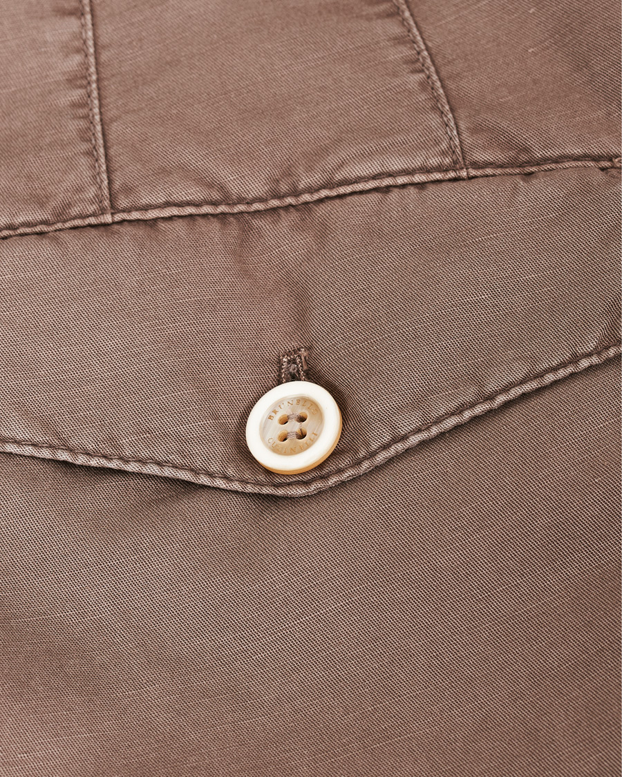 Herre | Bukser | Brunello Cucinelli | Slim Fit Cotton/linen Pleated Trousers Brown