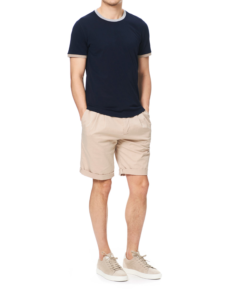 Herre | T-Shirts | Brunello Cucinelli | Contrast Collar Short Sleeve T-Shirt Navy/Grey