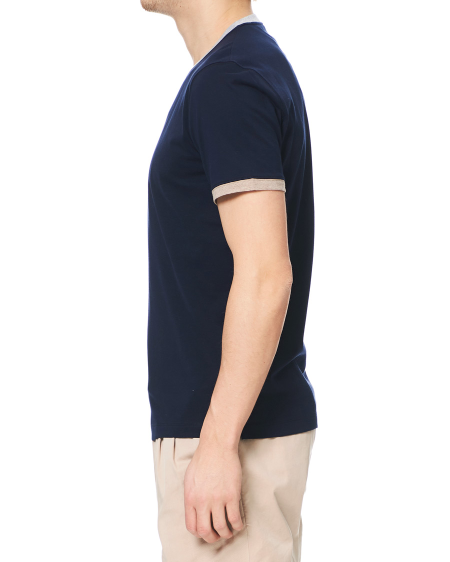 Herre | T-Shirts | Brunello Cucinelli | Contrast Collar Short Sleeve T-Shirt Navy/Grey
