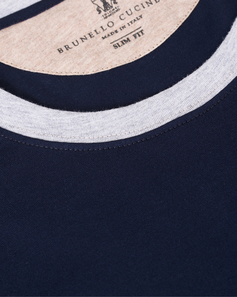 Herre | T-Shirts | Brunello Cucinelli | Contrast Collar Short Sleeve T-Shirt Navy/Grey