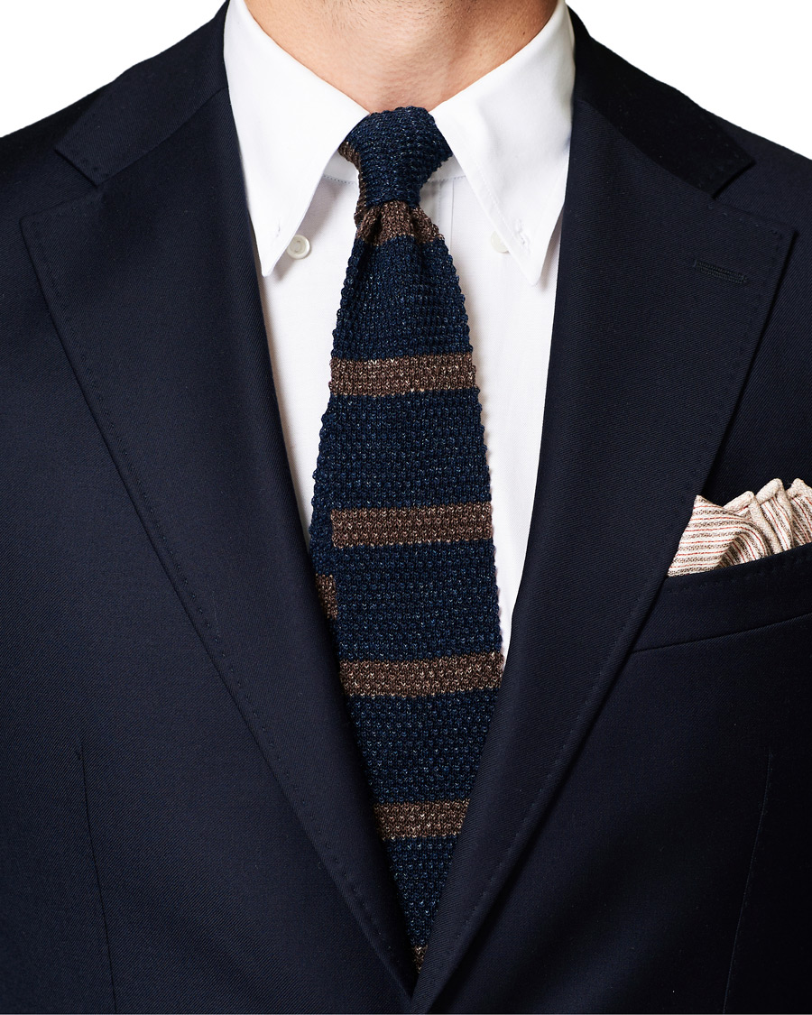 Herre | Brunello Cucinelli Striped Knitted Tie Navy/Brown | Brunello Cucinelli | Striped Knitted Tie Navy/Brown