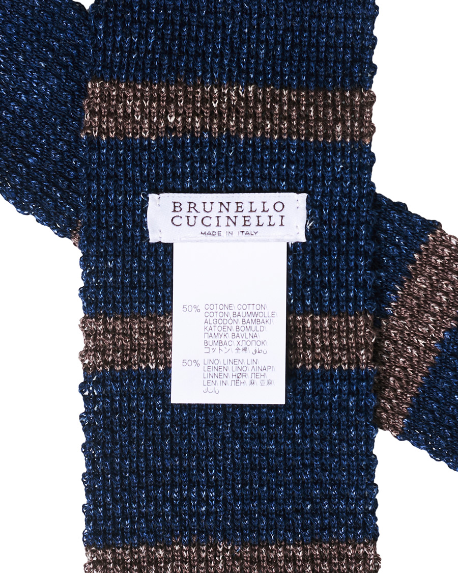 Herre | Brunello Cucinelli Striped Knitted Tie Navy/Brown | Brunello Cucinelli | Striped Knitted Tie Navy/Brown