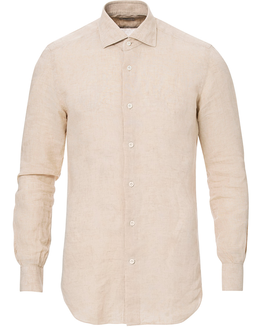 Herre | Skjorter | Mazzarelli | Linen Cut Away Shirt Sand