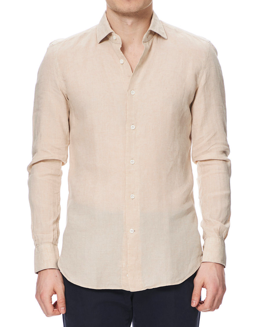 Herre | Skjorter | Mazzarelli | Linen Cut Away Shirt Sand