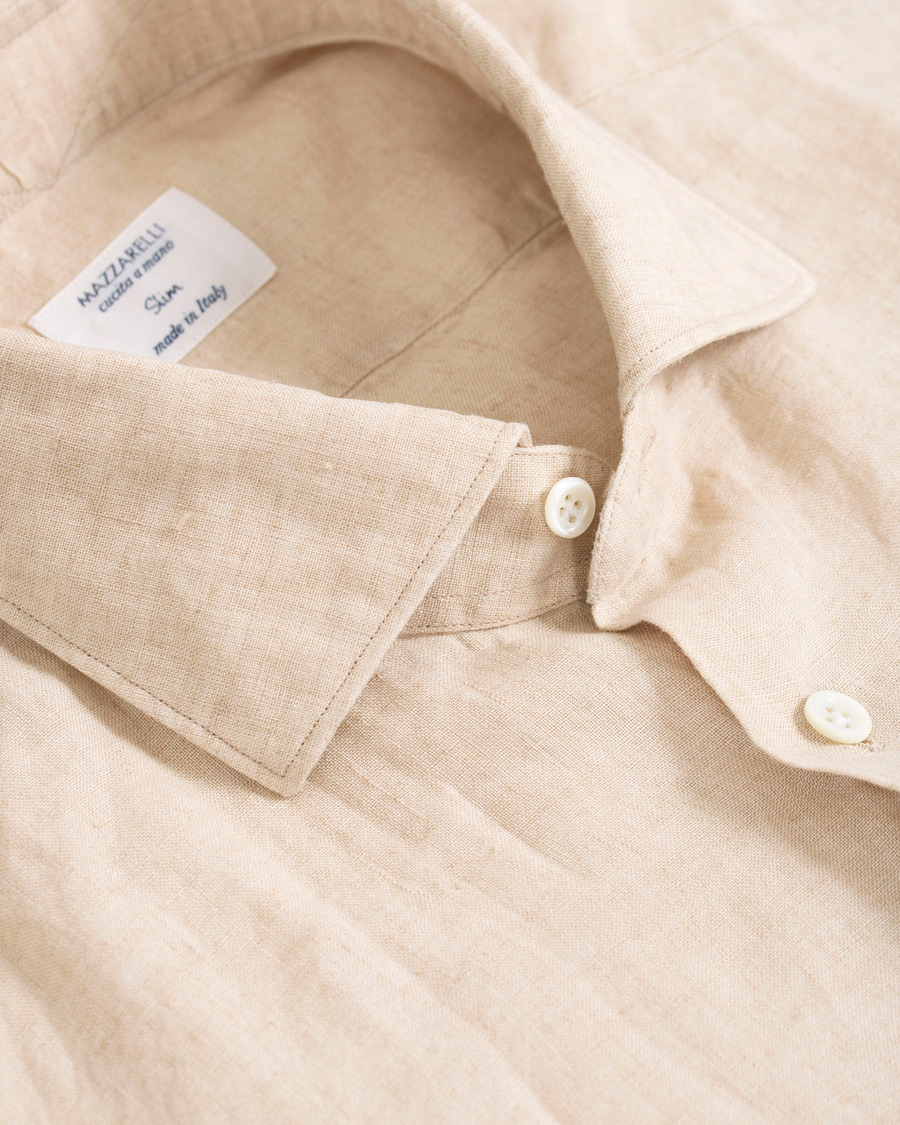 Herre | Skjorter | Mazzarelli | Linen Cut Away Shirt Sand