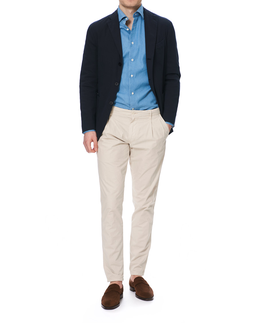 Herre | Skjorter | Mazzarelli | Washed Denim Cut Away Shirt Light Blue