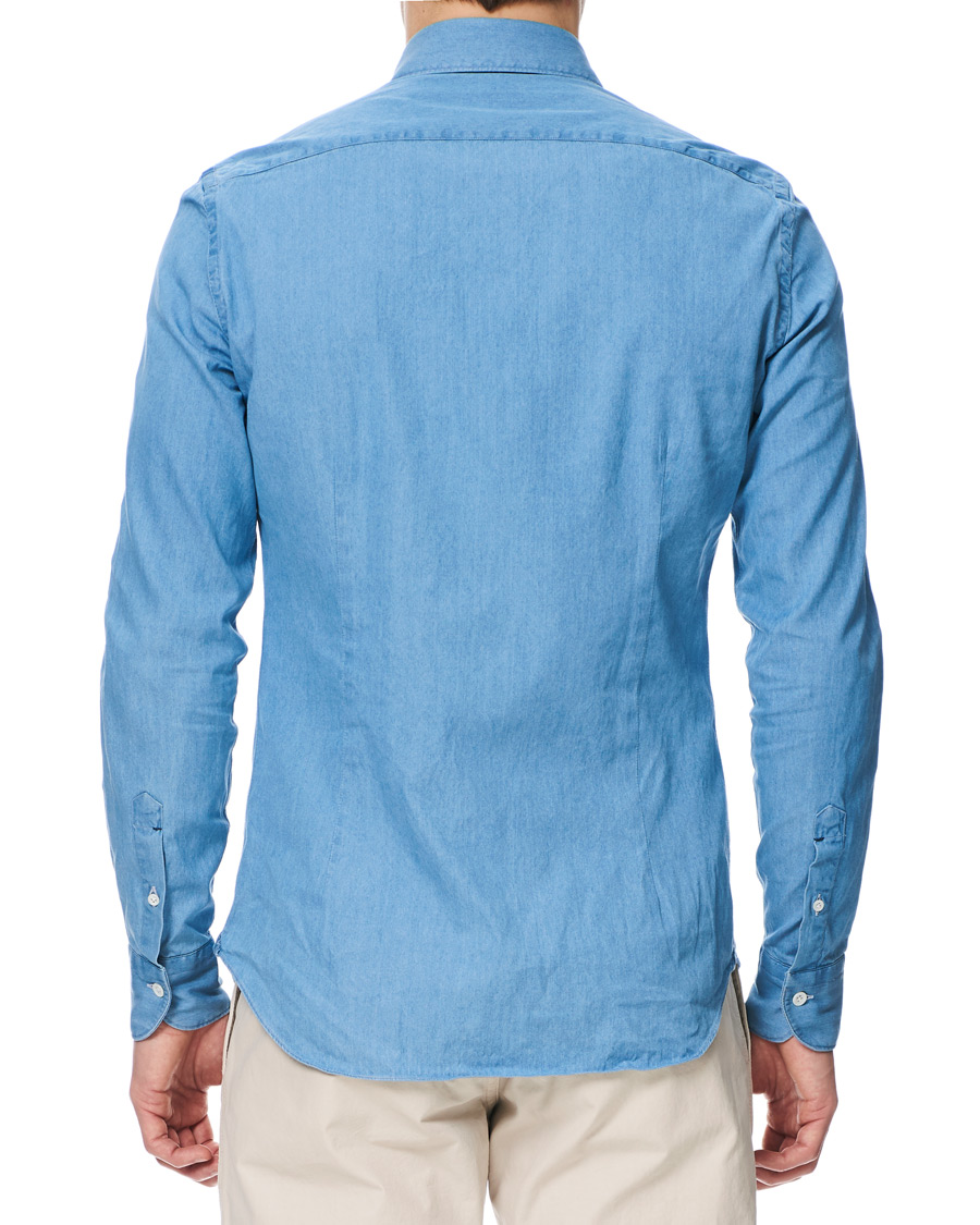 Herre | Skjorter | Mazzarelli | Washed Denim Cut Away Shirt Light Blue