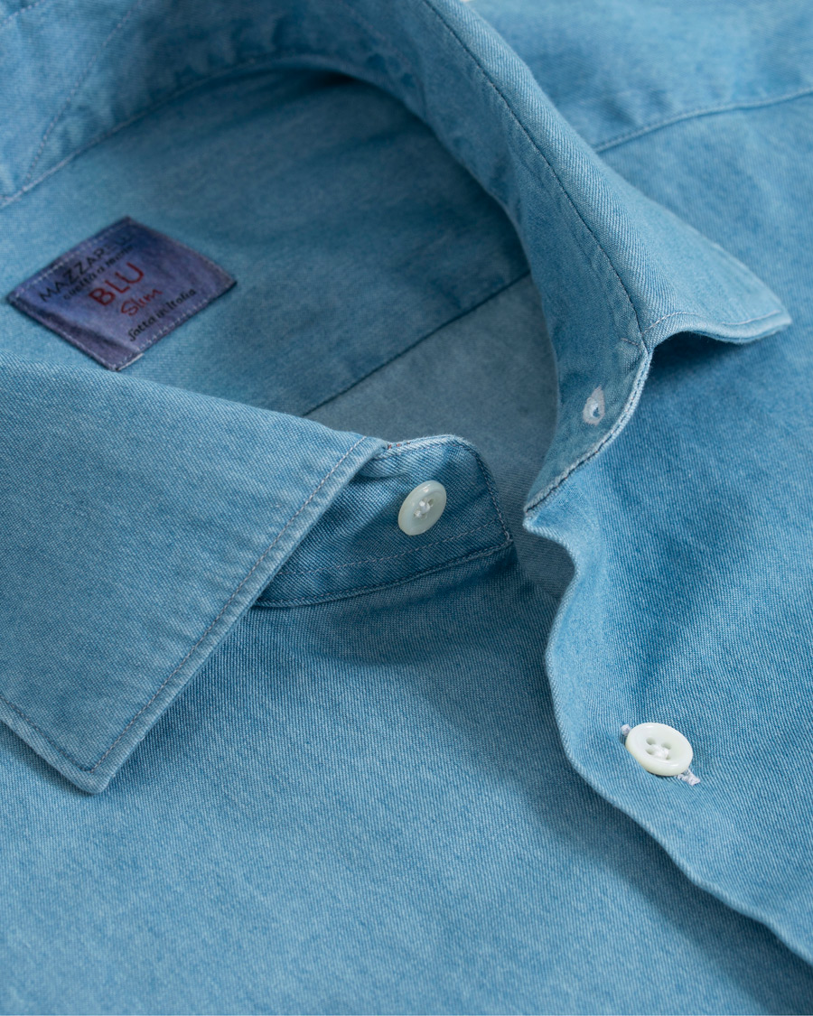 Herre | Skjorter | Mazzarelli | Washed Denim Cut Away Shirt Light Blue