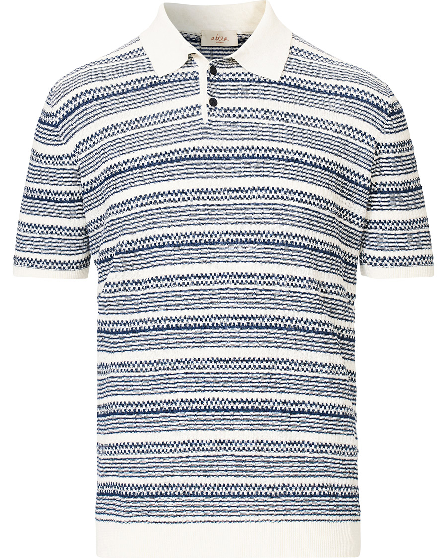 Herre | Pikéer | Altea | Jacquard Knitted Polo White/Blue