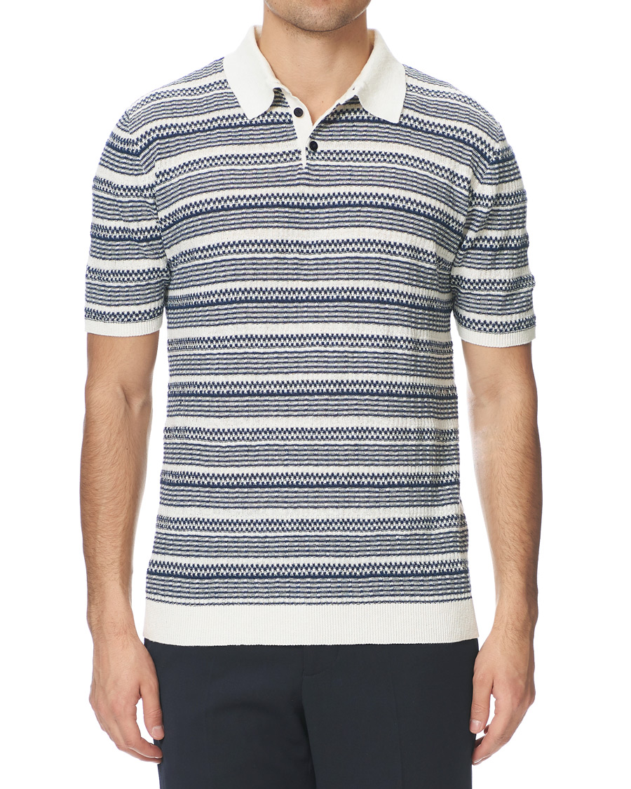 Herre | Pikéer | Altea | Jacquard Knitted Polo White/Blue