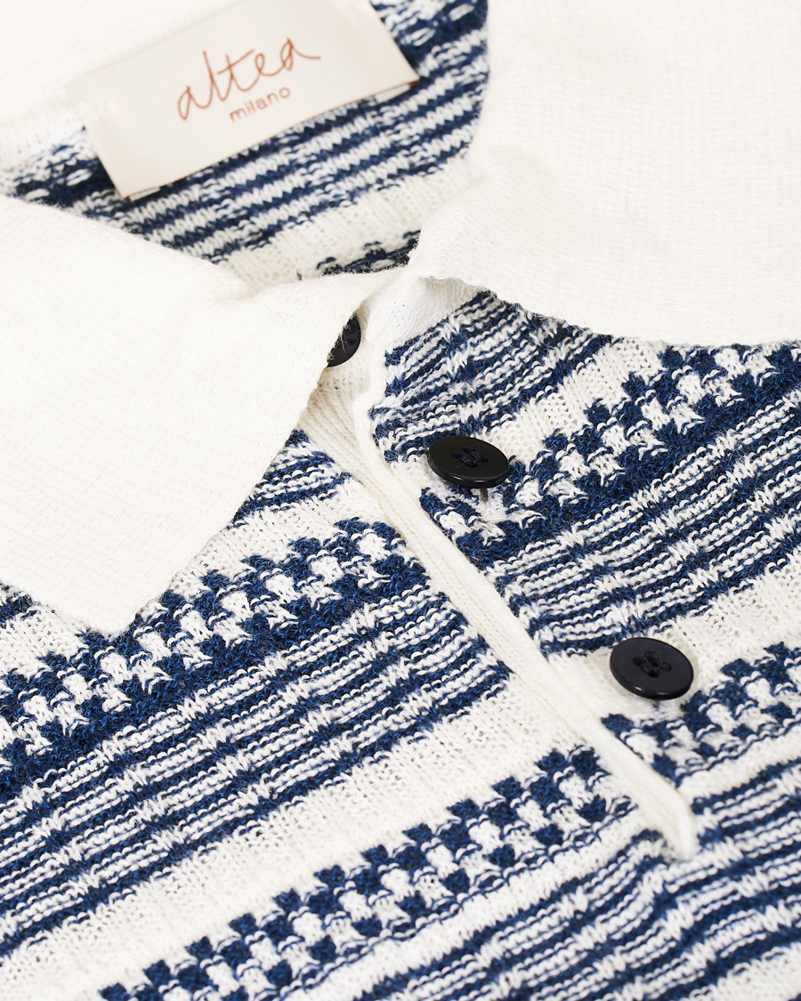 Herre | Pikéer | Altea | Jacquard Knitted Polo White/Blue