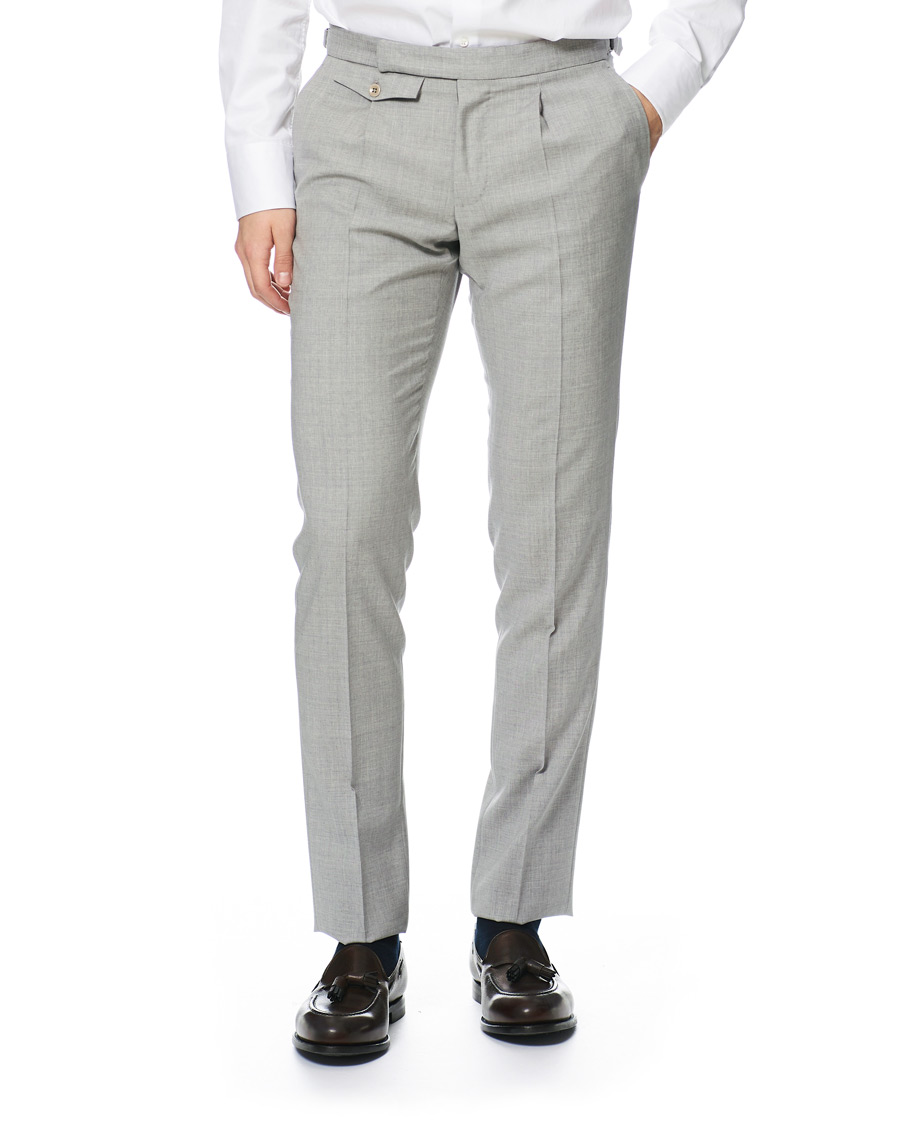 Herre | Bukser | Incotex | Slim Fit Pleated Super 100's Wool Trousers Light Grey