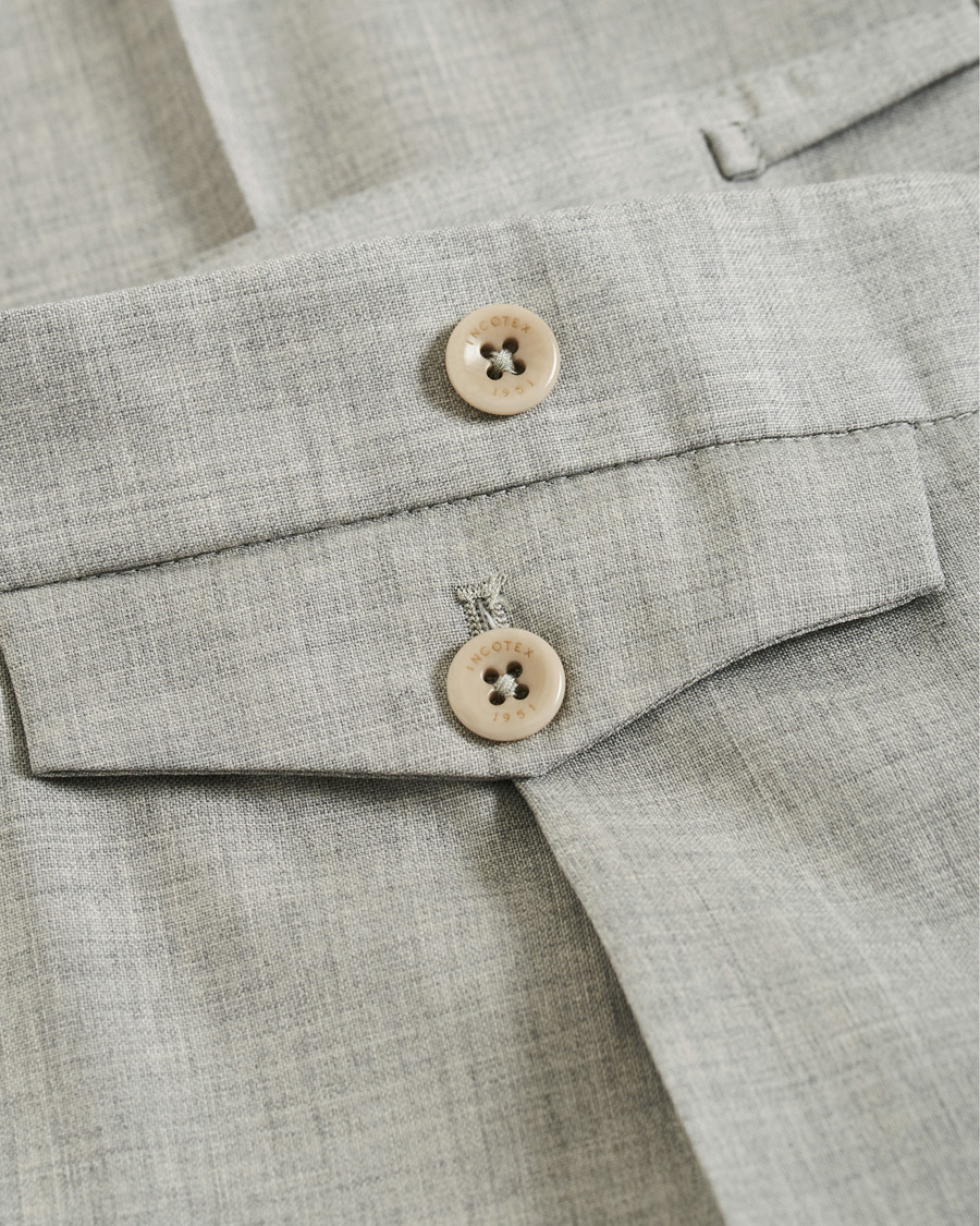 Herre | Bukser | Incotex | Slim Fit Pleated Super 100's Wool Trousers Light Grey