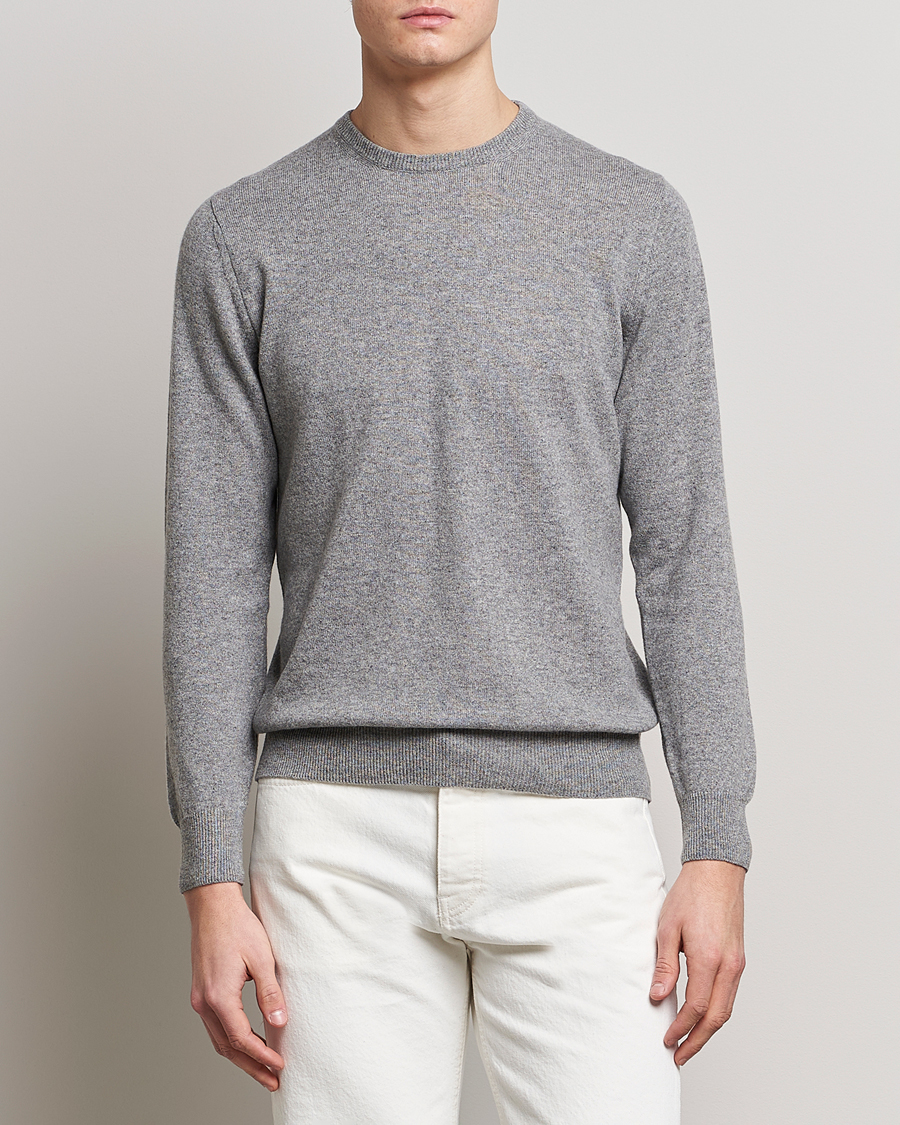 Herre | Kashmirgensere | Piacenza Cashmere | Cashmere Crew Neck Sweater Light Grey