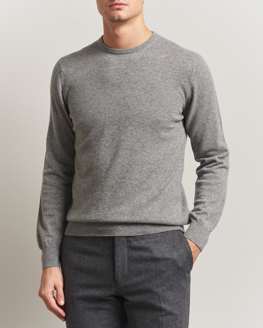 Herre | Gensere | Piacenza Cashmere | Cashmere Crew Neck Sweater Light Grey