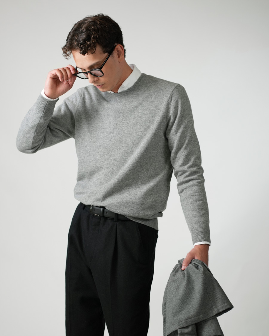 Herre | Gensere | Piacenza Cashmere | Cashmere Crew Neck Sweater Light Grey