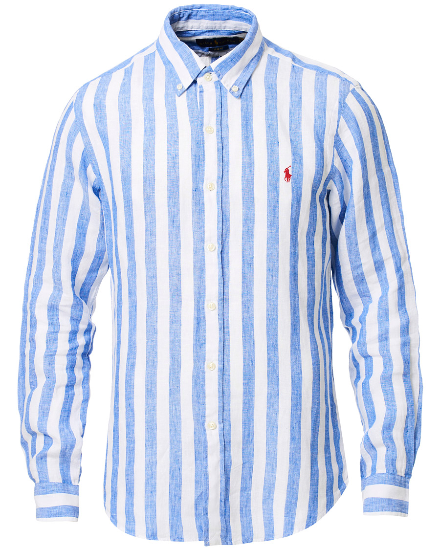 Herre | Skjorter | Polo Ralph Lauren | Slim Fit Linen Stripe Shirt White/Blue