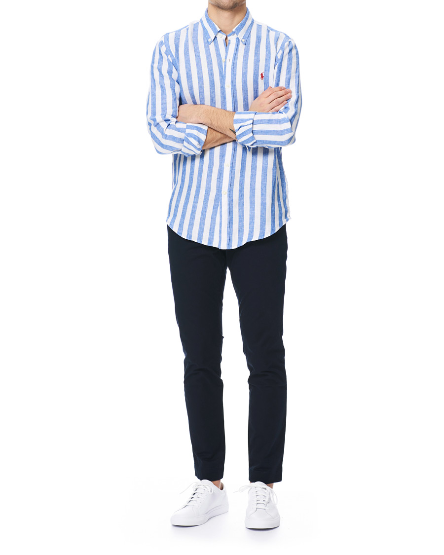 Herre | Skjorter | Polo Ralph Lauren | Slim Fit Linen Stripe Shirt White/Blue