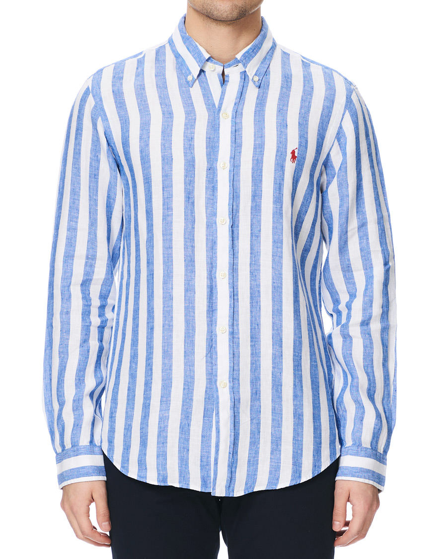 Herre | Skjorter | Polo Ralph Lauren | Slim Fit Linen Stripe Shirt White/Blue
