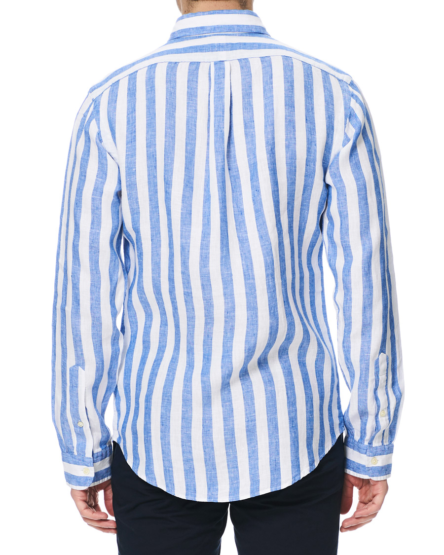 Herre | Skjorter | Polo Ralph Lauren | Slim Fit Linen Stripe Shirt White/Blue