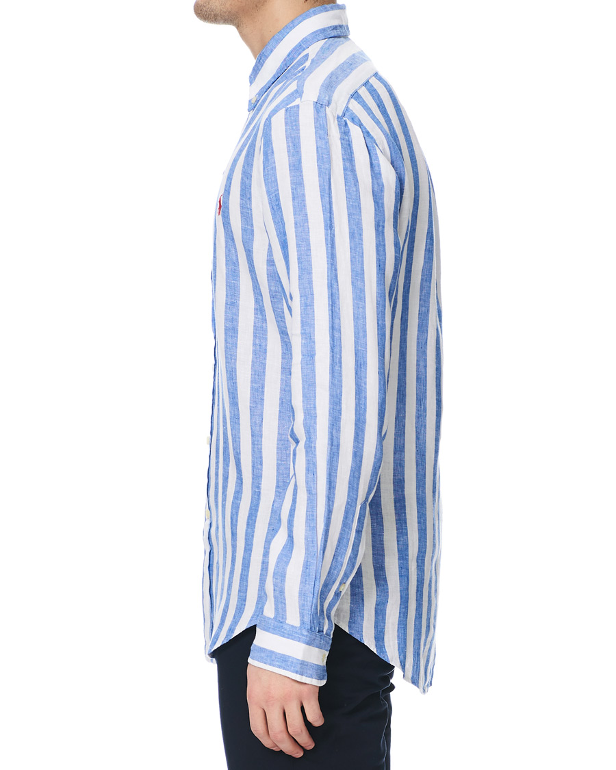 Herre | Skjorter | Polo Ralph Lauren | Slim Fit Linen Stripe Shirt White/Blue