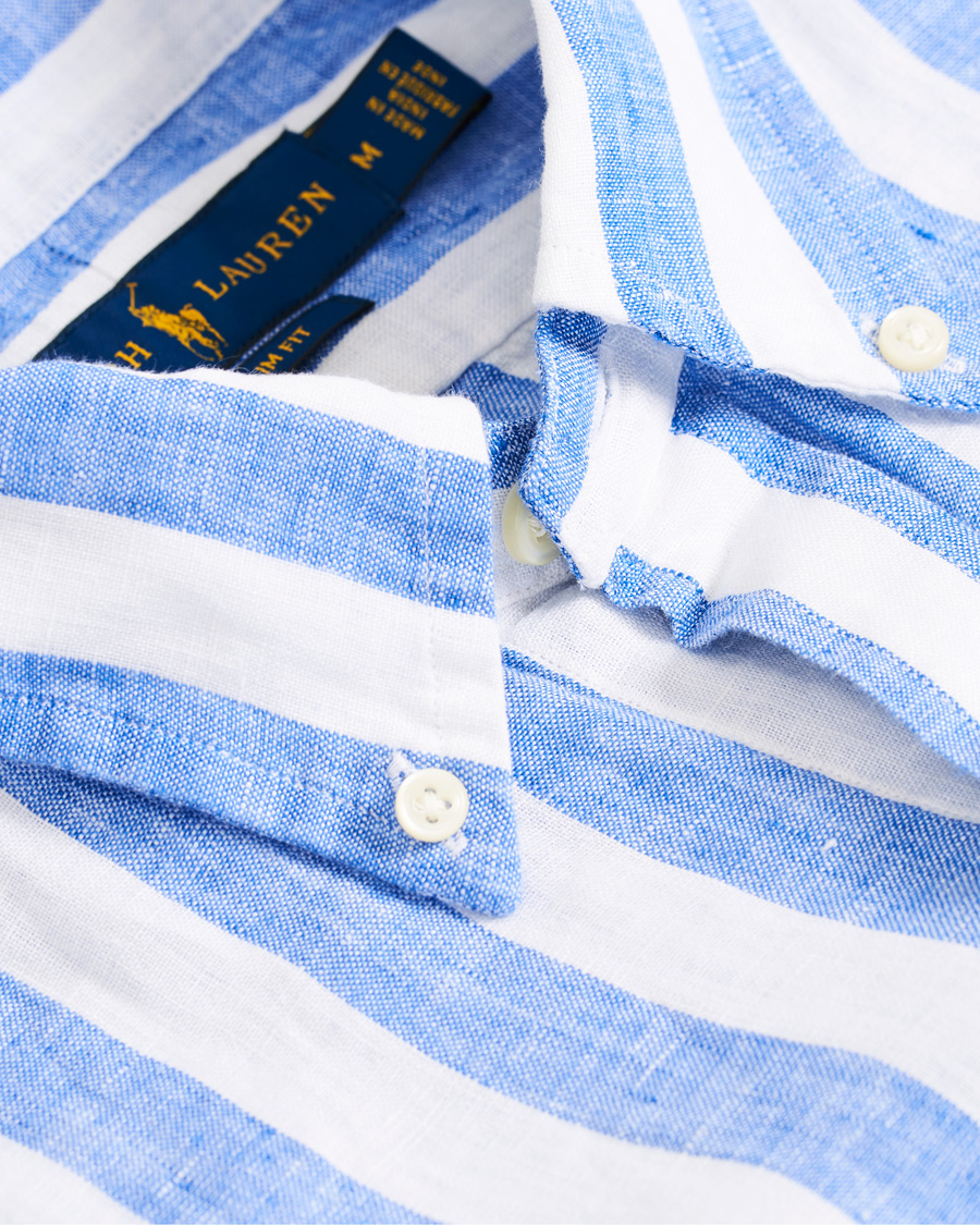 Herre | Skjorter | Polo Ralph Lauren | Slim Fit Linen Stripe Shirt White/Blue