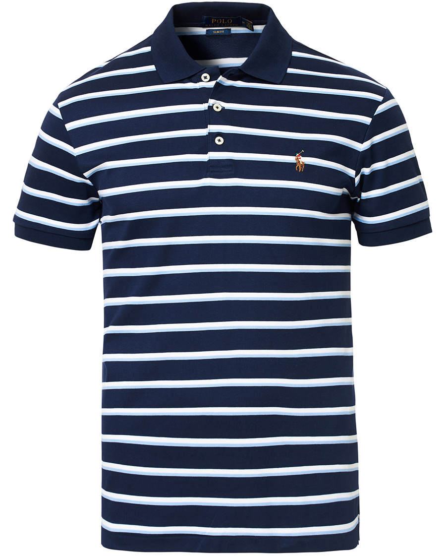 Herre | Pikéer | Polo Ralph Lauren | Slim Fit Luxury Pima Cotton Stripe Polo Navy