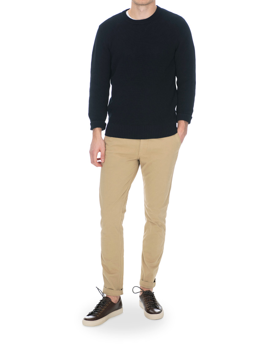 Herre | Gensere | NN07 | Knut Cotton Ribbed Crew Neck Navy