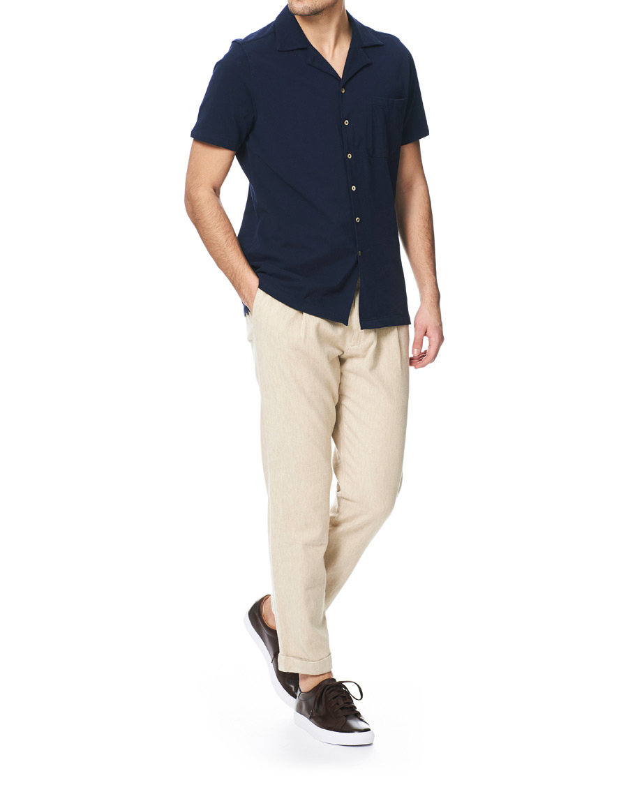 Herre | Bukser | NN07 | Codo Linen/Cotton Pleated Turn Up Trousers Nature