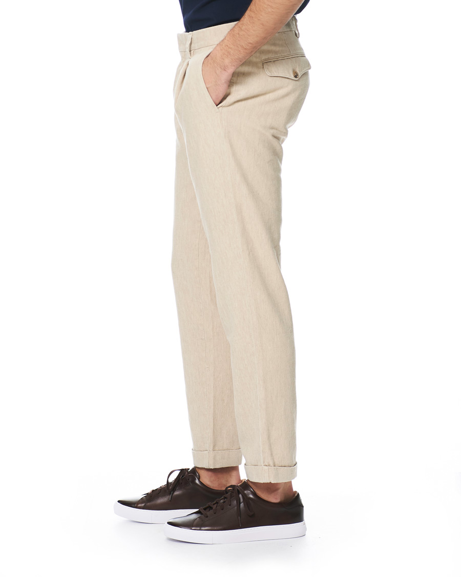Herre | Bukser | NN07 | Codo Linen/Cotton Pleated Turn Up Trousers Nature