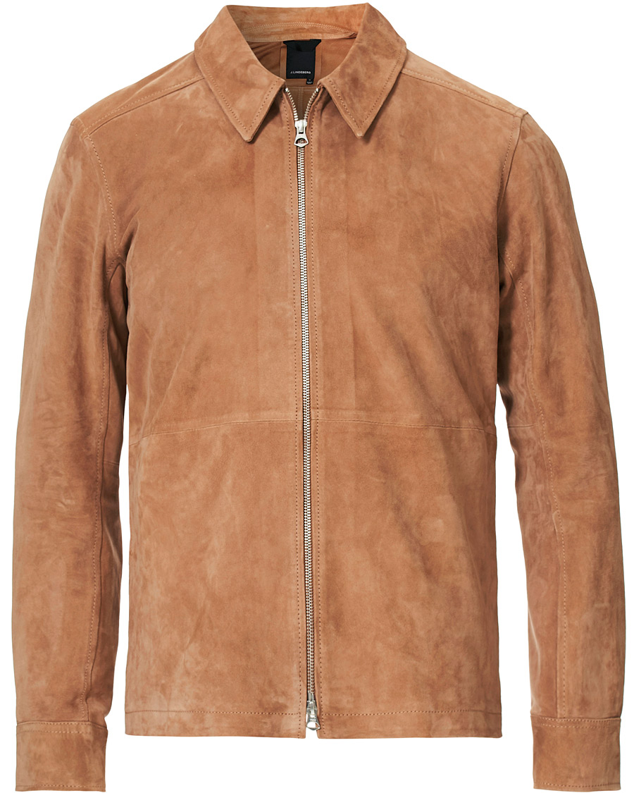 Herre | Jakker | J.Lindeberg | Jonah Zip Suede Jacket Flat Brown
