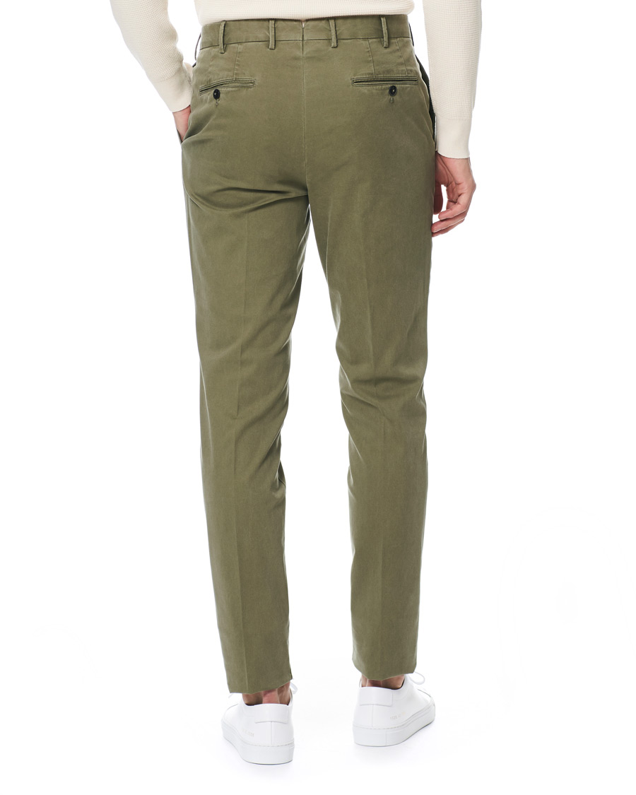 Herre | Bukser | PT01 | Slim Fit Pleated Cotton Trousers Olive Green