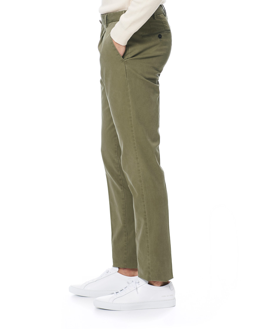 Herre | Bukser | PT01 | Slim Fit Pleated Cotton Trousers Olive Green