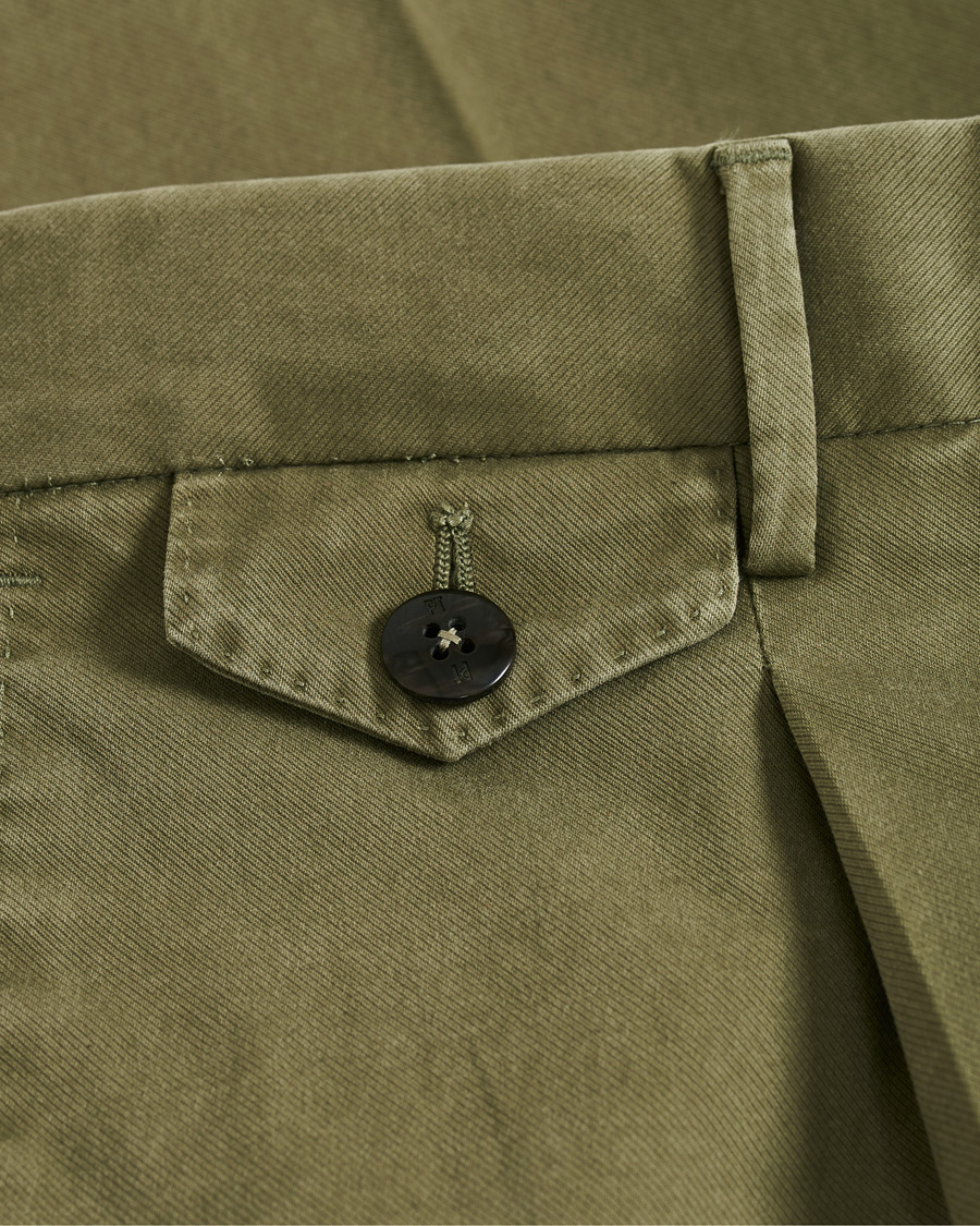 Herre | Bukser | PT01 | Slim Fit Pleated Cotton Trousers Olive Green