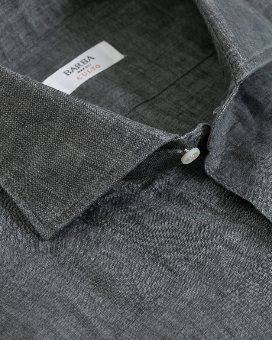 Herre | Skjorter | Barba Napoli | Culto Slim Fit Linen Shirt Dark Grey