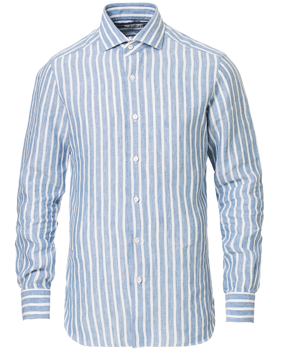 Herre | Skjorter | Barba Napoli | Culto Slim Fit Striped Linen Shirt White/Blue