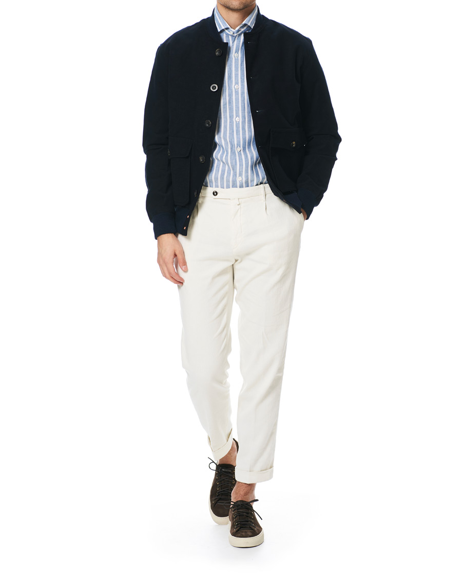 Herre | Skjorter | Barba Napoli | Culto Slim Fit Striped Linen Shirt White/Blue