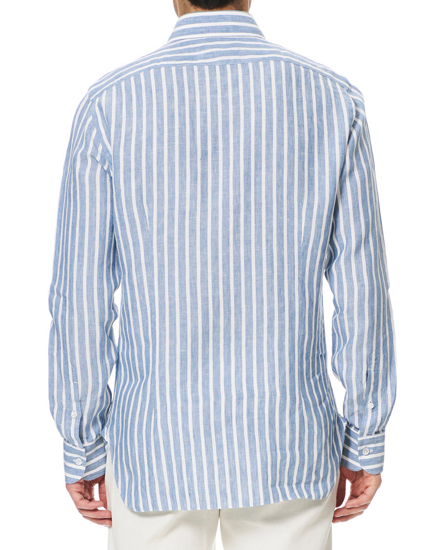 Herre | Skjorter | Barba Napoli | Culto Slim Fit Striped Linen Shirt White/Blue