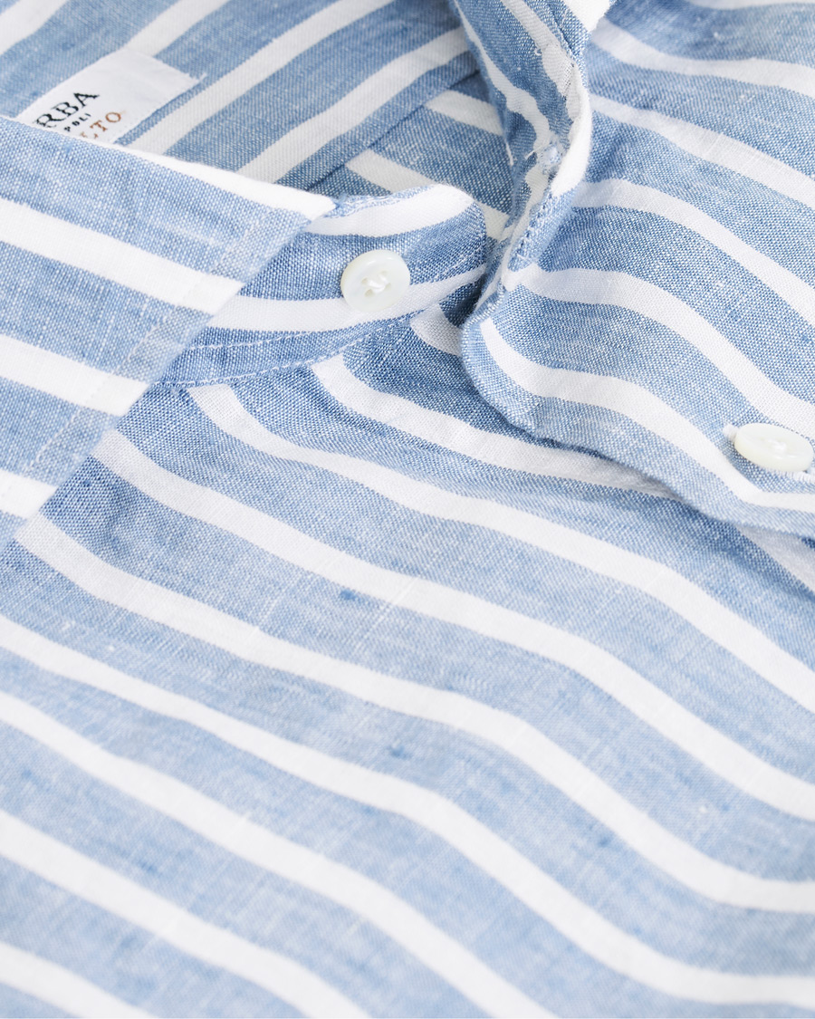Herre | Skjorter | Barba Napoli | Culto Slim Fit Striped Linen Shirt White/Blue