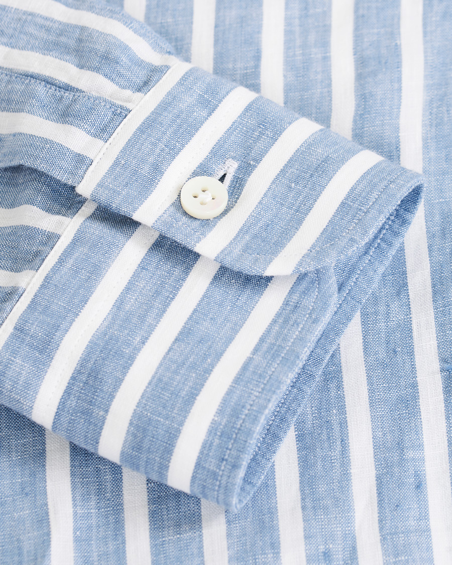 Herre | Skjorter | Barba Napoli | Culto Slim Fit Striped Linen Shirt White/Blue